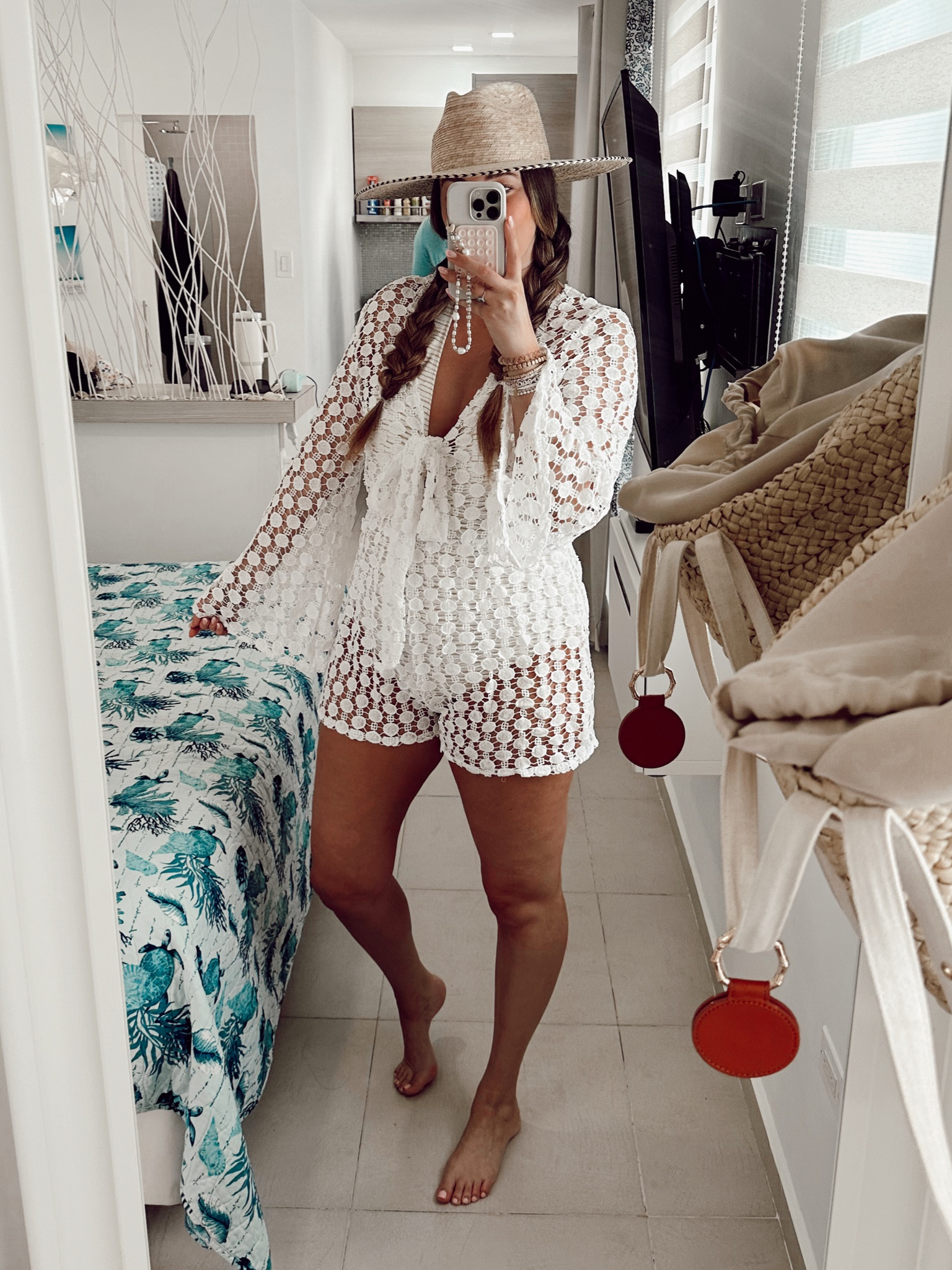 Resort wear, vacation outfit. Crochet romper tts XL, one piece swimsuit sized up XL, straw hat 

#LTKswim #LTKFind #LTKtravel