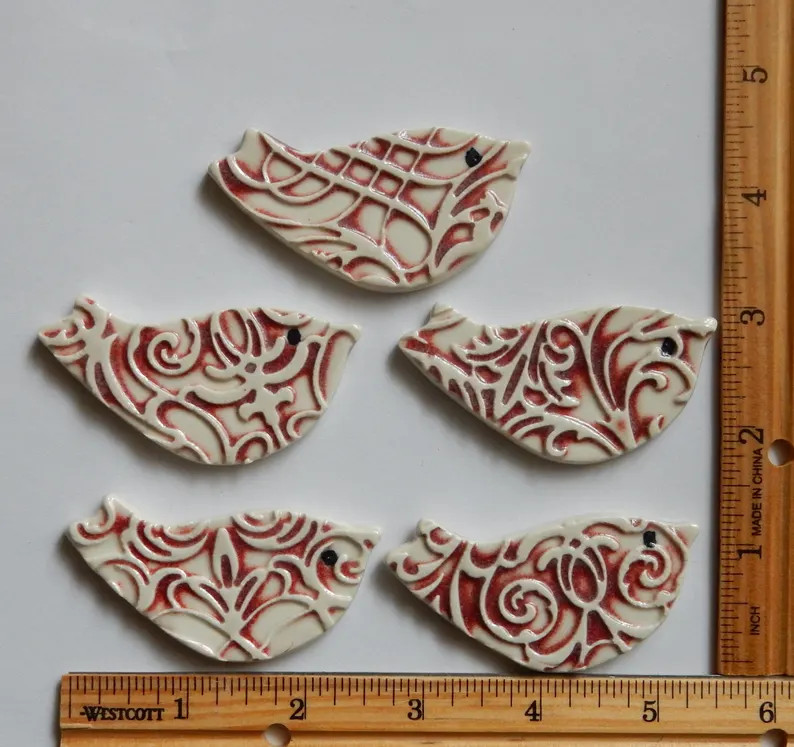 sweet little birdies...5 handmade embossed ceramic mosaic bird tiles...kiln fired stoneware clay | Etsy (US)