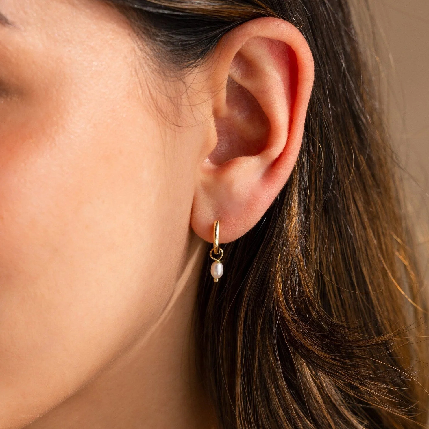 Dainty Pearl Huggies | Caitlyn Minimalist