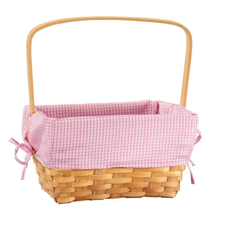 Pink Gingham Wicker Easter Basket, Removable Liner, Made of 100% Durable Chip Wood - Measures 10"... | Walmart (US)