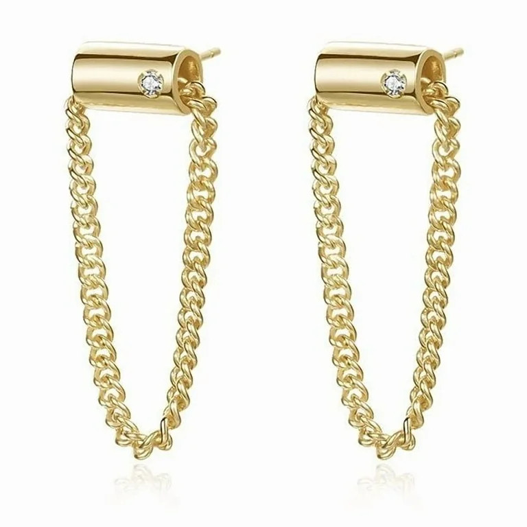 Malibu Sunday 18K Gold Plated Noah Chain Drop Stud Earrings Hypoallergenic Jewelry for Women | Walmart (US)
