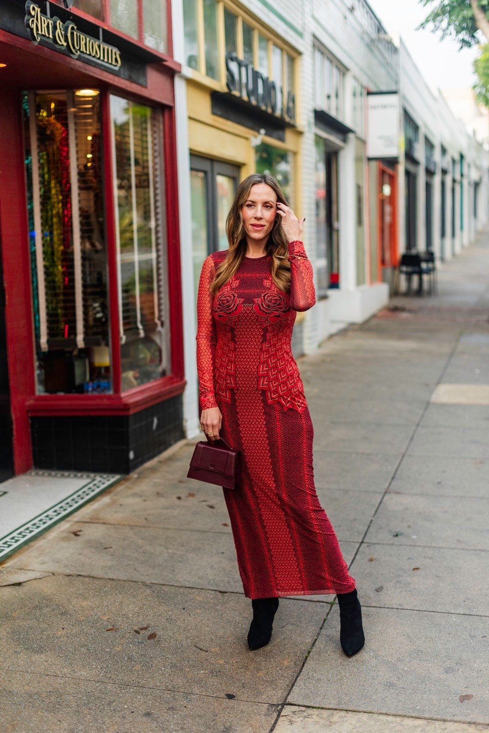 This rose detailed long sleeve dress is perfect for Valentine’s Day or any evening out. 

#LTKValentine #LTKMidsize #LTKOver40