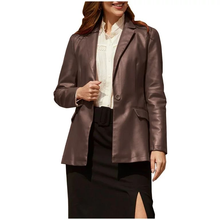 BYOIMUD Women's Comfortable Faux Leather Blazer Savings Solid Color Business Waist Up Suit Coat C... | Walmart (US)