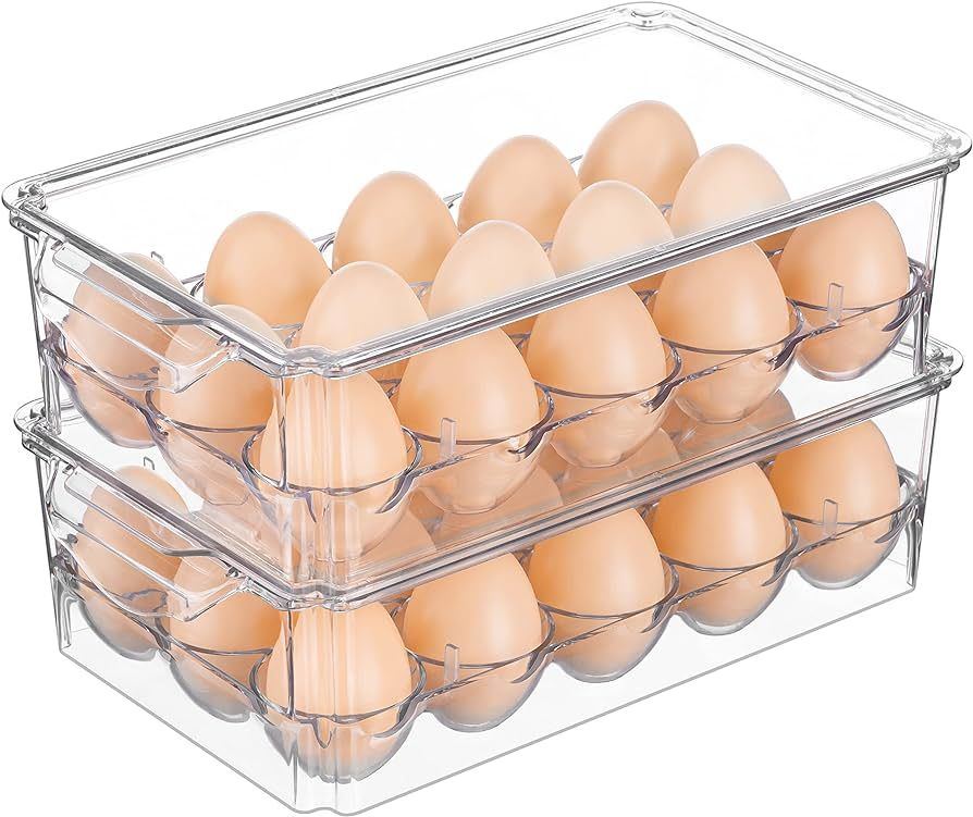 Pure Future 2 Pack 30 Egg Holder for Refrigerator with Lids, extra large, Stackable, Clear -Egg S... | Amazon (US)