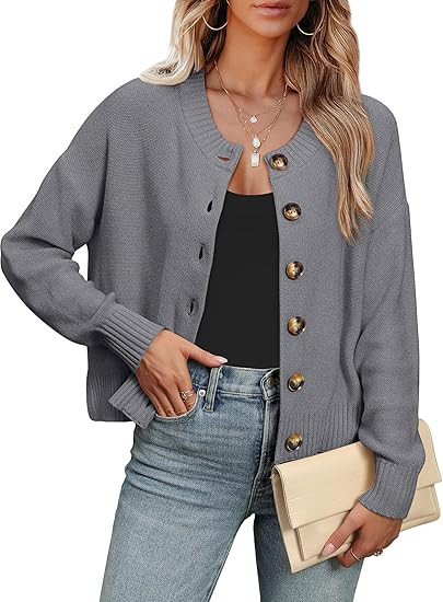 ANRABESS Women Knit Cardigans Sweater Open Front Button Down Long Sleeve Cropped Lady Jacket Outw... | Amazon (US)