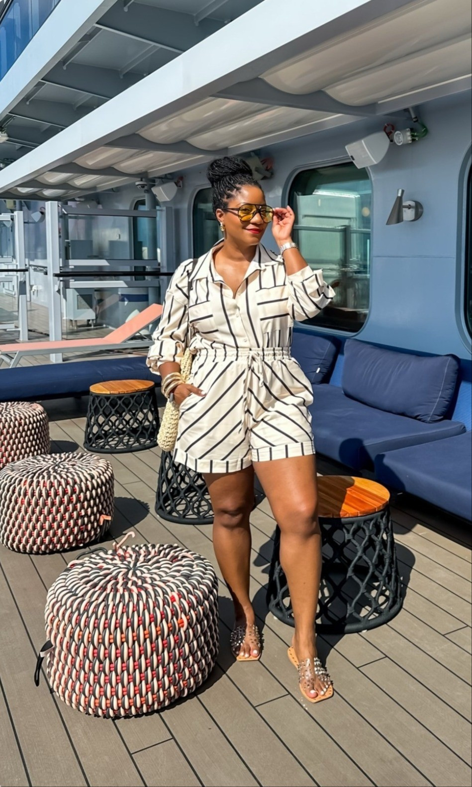 This look is actually a two-piece set styled to look like a romper and I love how effortless it is. 🤍 The lightweight striped button-down top and matching shorts create that polished romper look while still being comfortable and easy to wear. Perfect for cruise days, vacations, brunch, or any warm-weather outing.


striped two piece set / striped matching set women / two piece set styled as romper / striped shirt and shorts set / summer matching set outfit / vacation outfit women / cruise outfit women / resort wear outfit / casual summer outfit women / striped co ord set / neutral summer outfit / travel outfit women / warm weather outfit idea / resort casual outfit / woven bag outfit / embellished sandals outfit / midsize fashion outfit / effortless vacation style

#LTKSpringSale #LTKSeasonal #LTKMidsize
