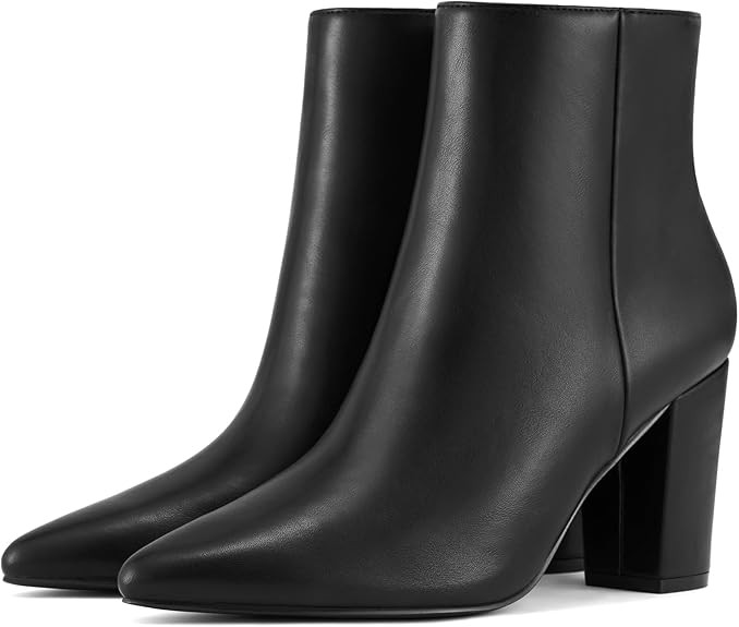 Rollda Women's Pointed Toe Ankle Boots Chunky High Heel Ankle Booties Side Zipper Short Boots | Amazon (US)