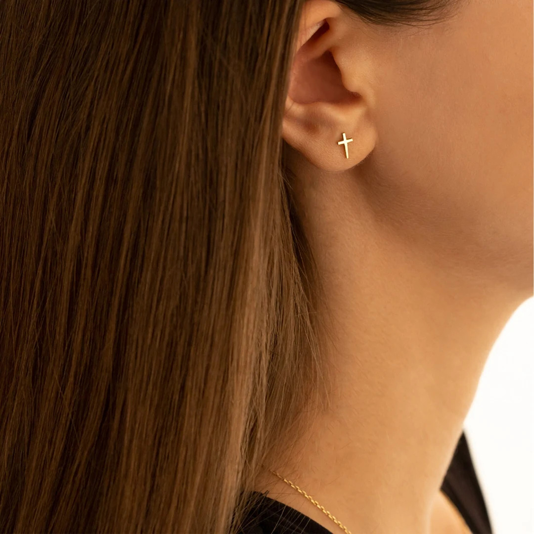 Dainty Cross Stud Earring Gold Tiny Cross Tragus Earrings Christmas Gift Minimalist Cross Earring... | Etsy (US)