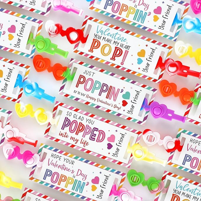 DAZONGE 24 Pack Valentines Day Gifts for Kids, Pop It Bracelet Valentines Cards, Fidget Pop Brace... | Amazon (US)