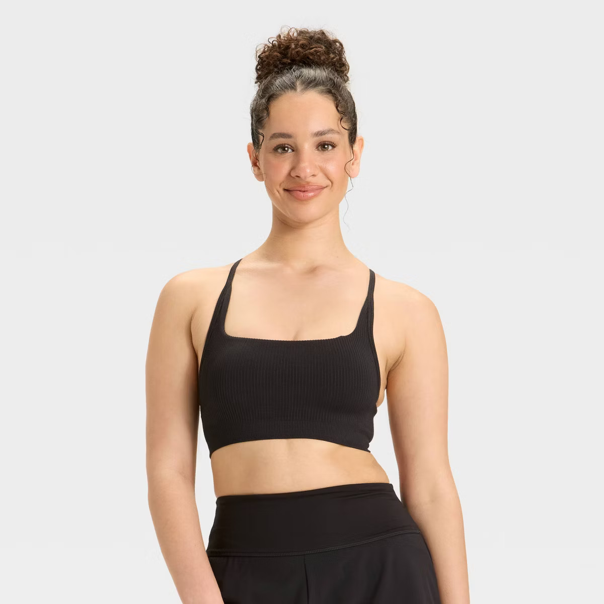 Women's Seamless Ribbed Light Support Sports Bra - All In Motion™ Black L | Target
