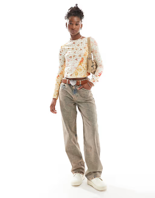 Reclaimed Vintage slash neck mesh top in patchwork floral print | ASOS | ASOS (Global)