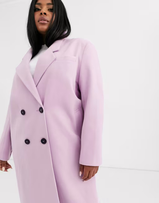 ASOS DESIGN Curve hero longline double breasted maxi coat in lilac | ASOS (Global)