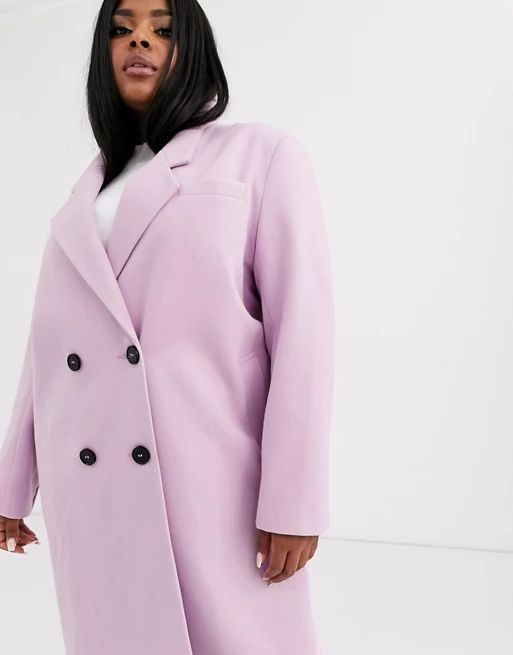 ASOS DESIGN Curve hero longline double breasted maxi coat in lilac | ASOS (Global)