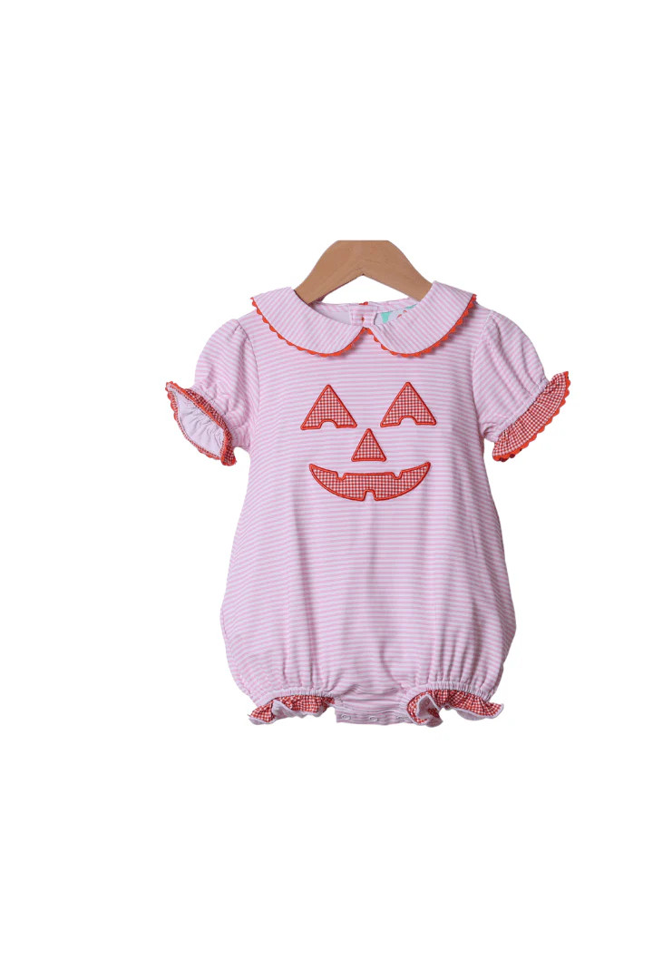Applique Jack-o-lantern Pink Bubble | The Smocked Flamingo