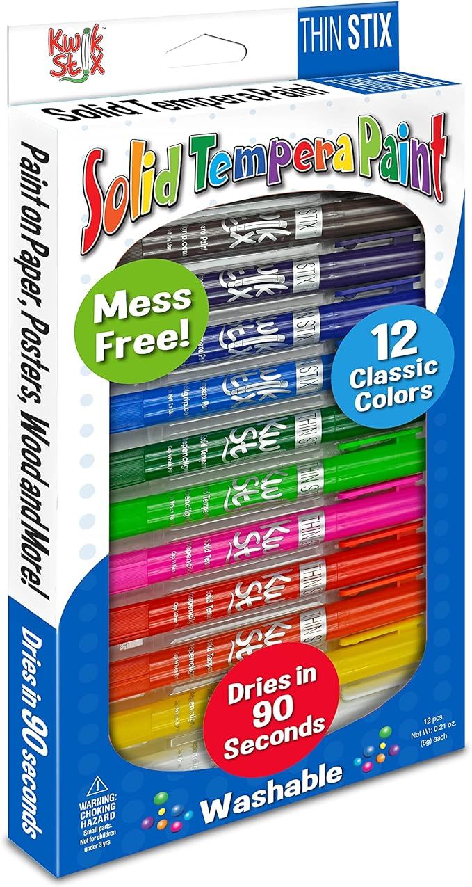 The Pencil Grip Kwik Stix Solid Tempera Paints, Thin Stix Paint Pens, Super Quick Drying, 12 Clas... | Amazon (US)