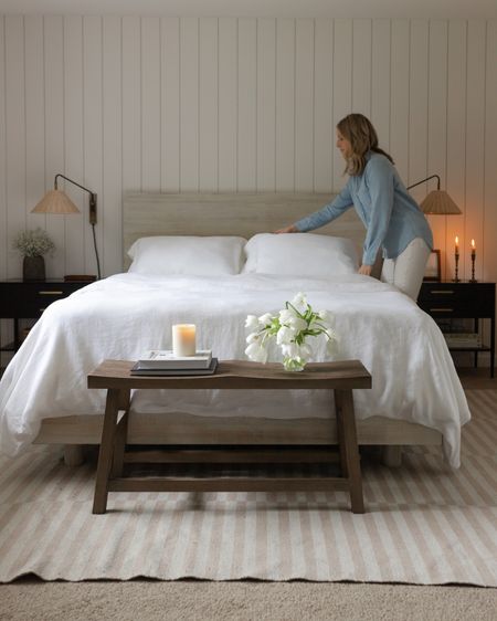 Lately I’ve been loving the look of a bed without throw pillows!

Primary bedroom with white linen bedding, black nightstands, wall sconce. Chambray shirt.

Banana Republic Home, Pottery Barn, West Elm, Serena & Lily, World Market bench



#LTKFind #LTKhome #LTKstyletip