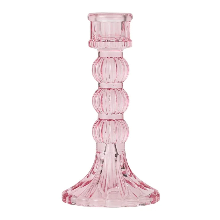 Mainstays Pink Pleated Glass Taper Candle Holder, Large | Walmart (US)