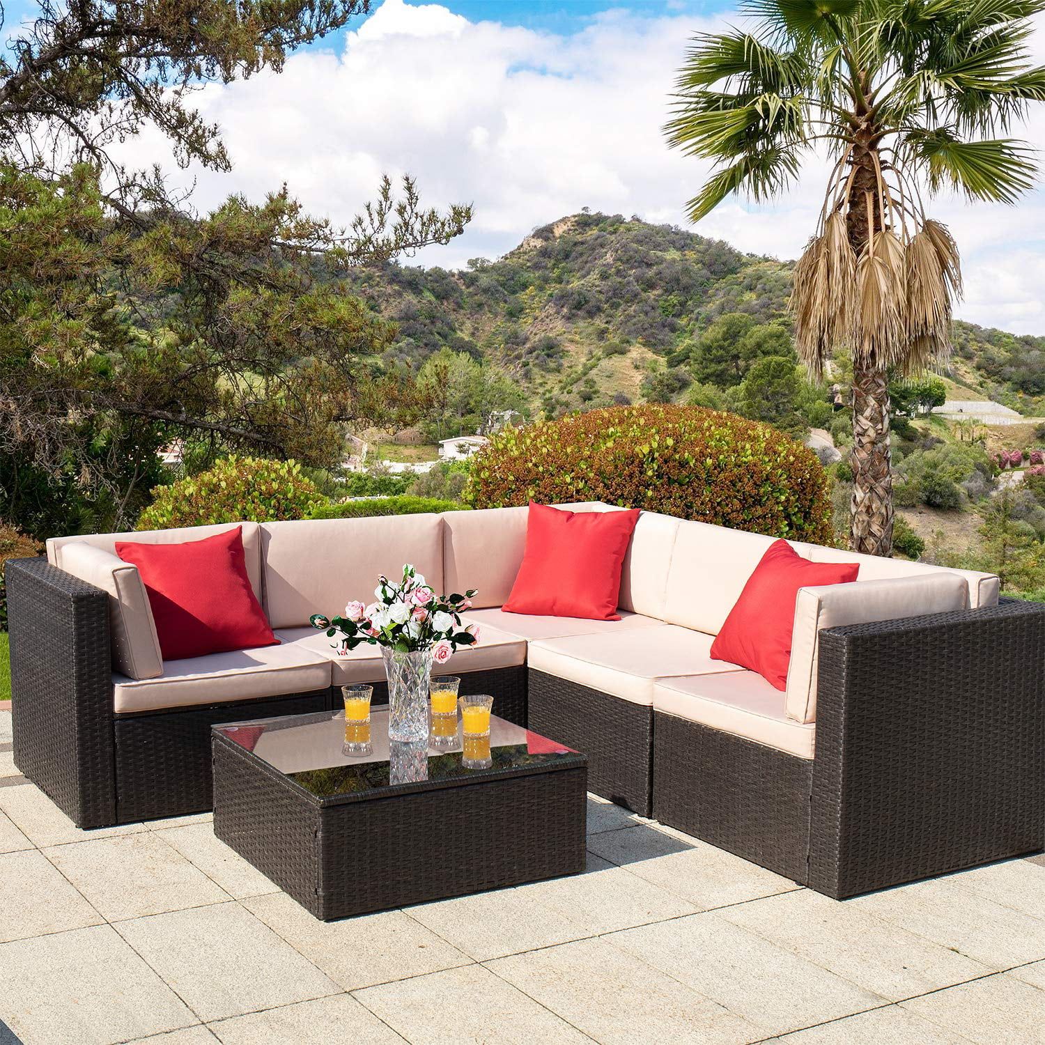 Walnew 7 Pieces Outdoor Patio Furniture Sofa Set, All Weather PE Rattan Wicker Sectional Sets Mod... | Walmart (US)