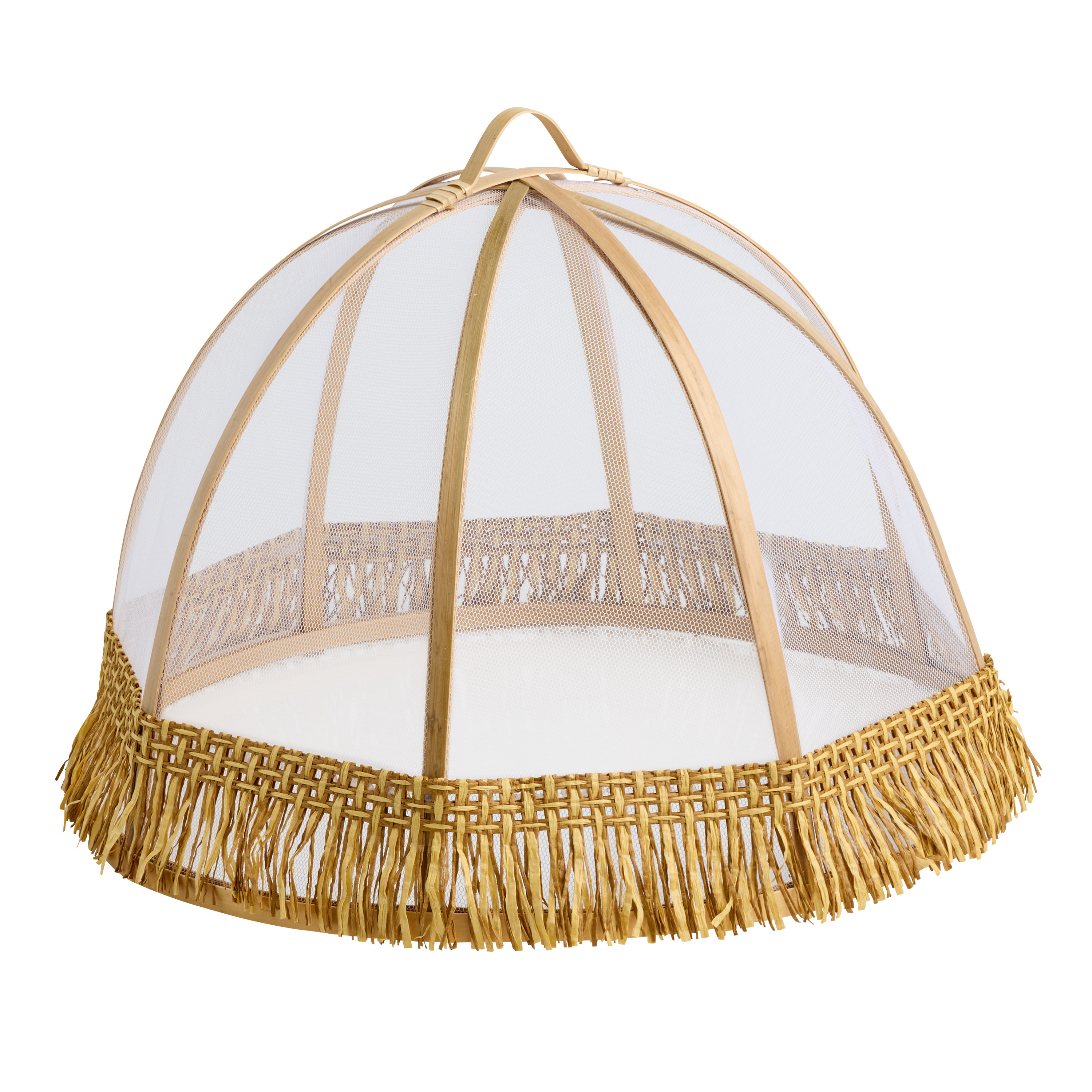 Round Bamboo and Mesh Woven Tassel Food Dome | World Market