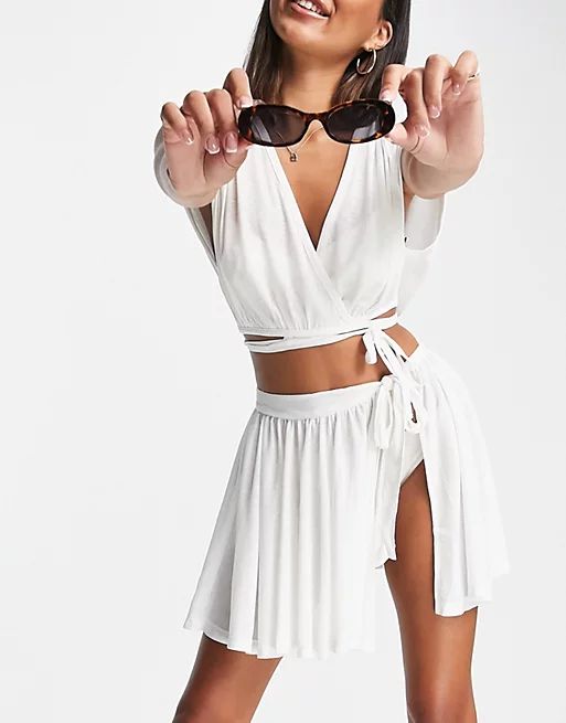 ASOS DESIGN drape wrap beach set skirt in white | ASOS (Global)