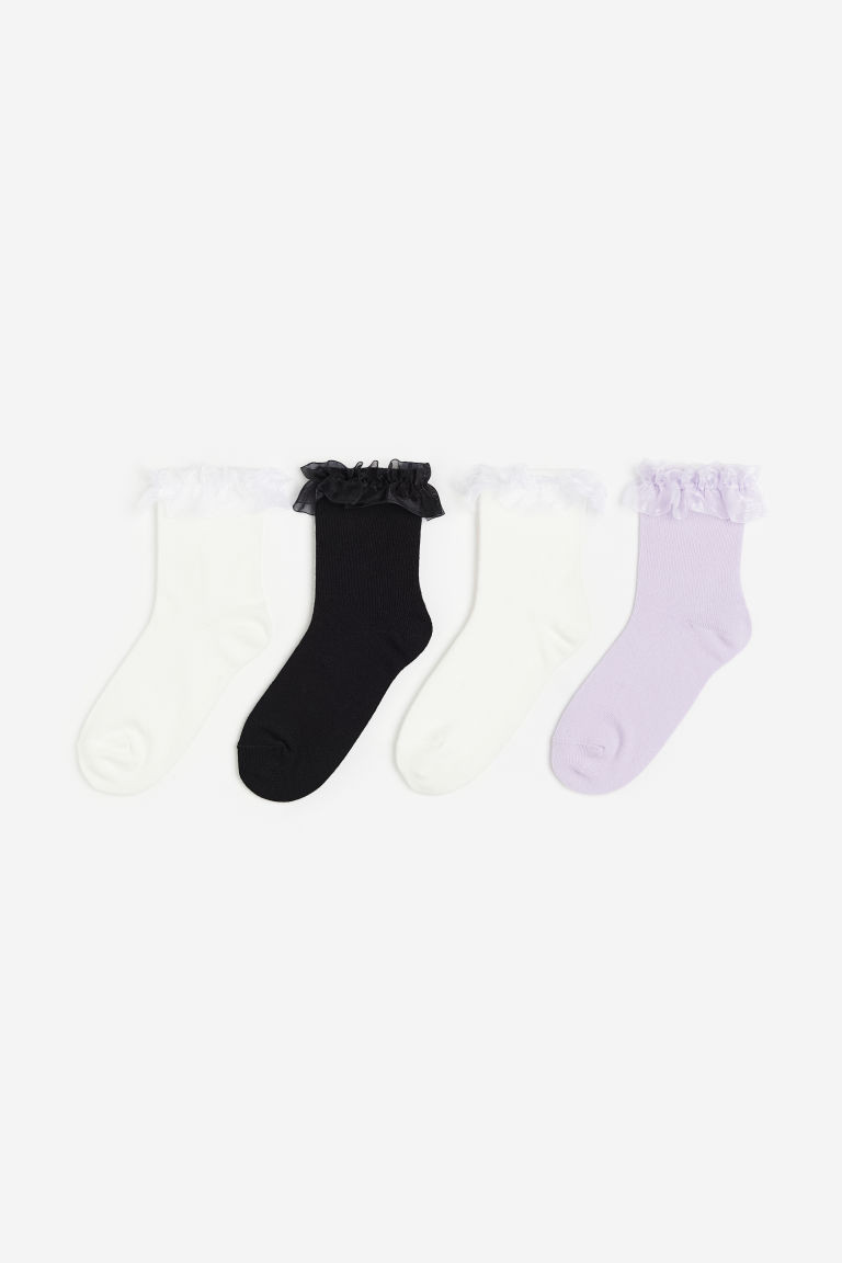 H & M - 4-pack Ruffle-trimmed Socks - White | H&M (US + CA)