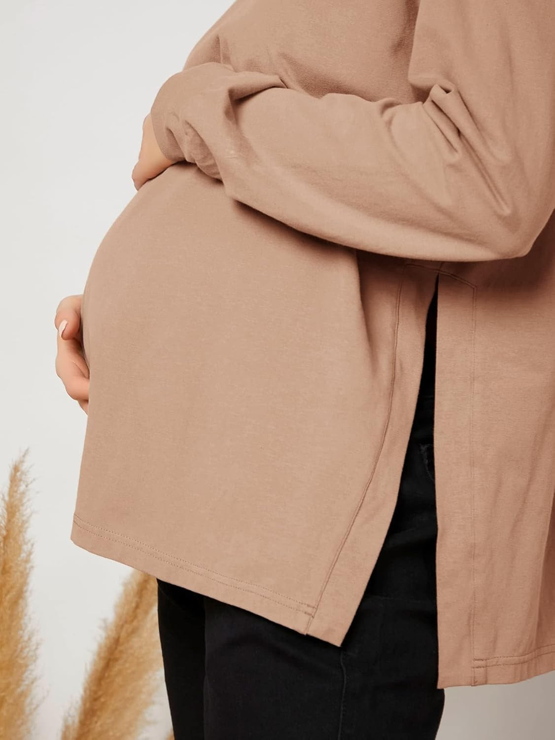 MakeMeChic Women's Maternity T-Shirt Long Sleeve Split Side Pregnancy Tee Tops | Amazon (US)