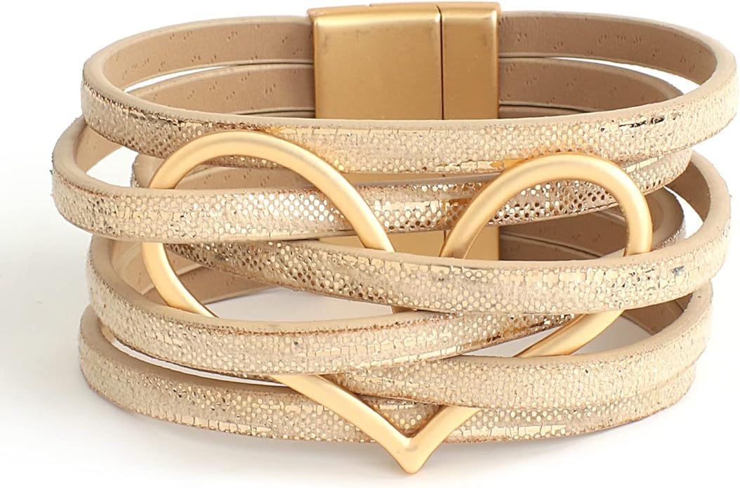Heart Leather Bracelets for Women Trendy Teen Girls Stackable Boho Jewelry Wrap Bracelet Gifts fo... | Amazon (US)