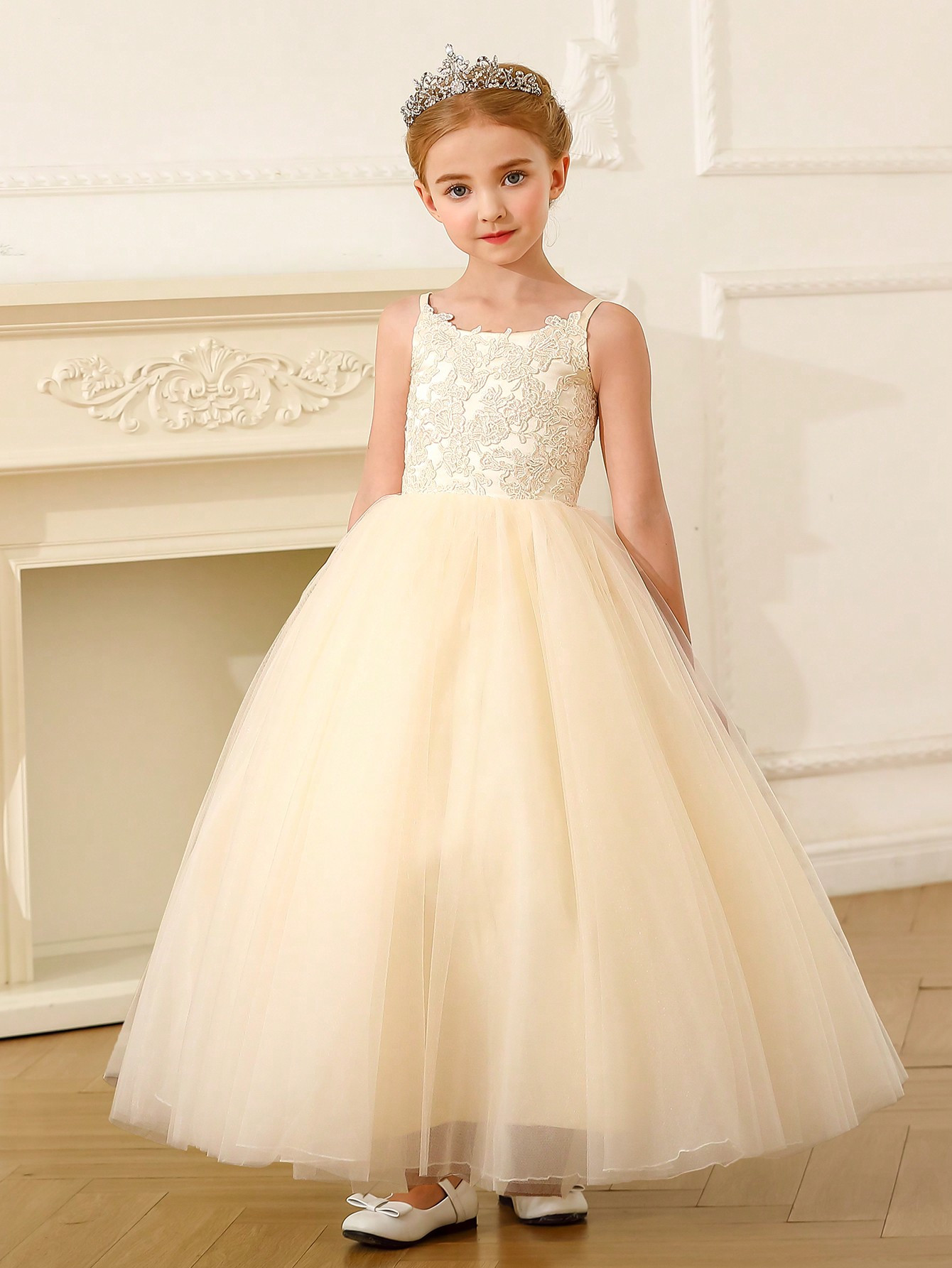 Girls Floral Embroidery Mesh Hem Mesh Cami Party Dress | SHEIN