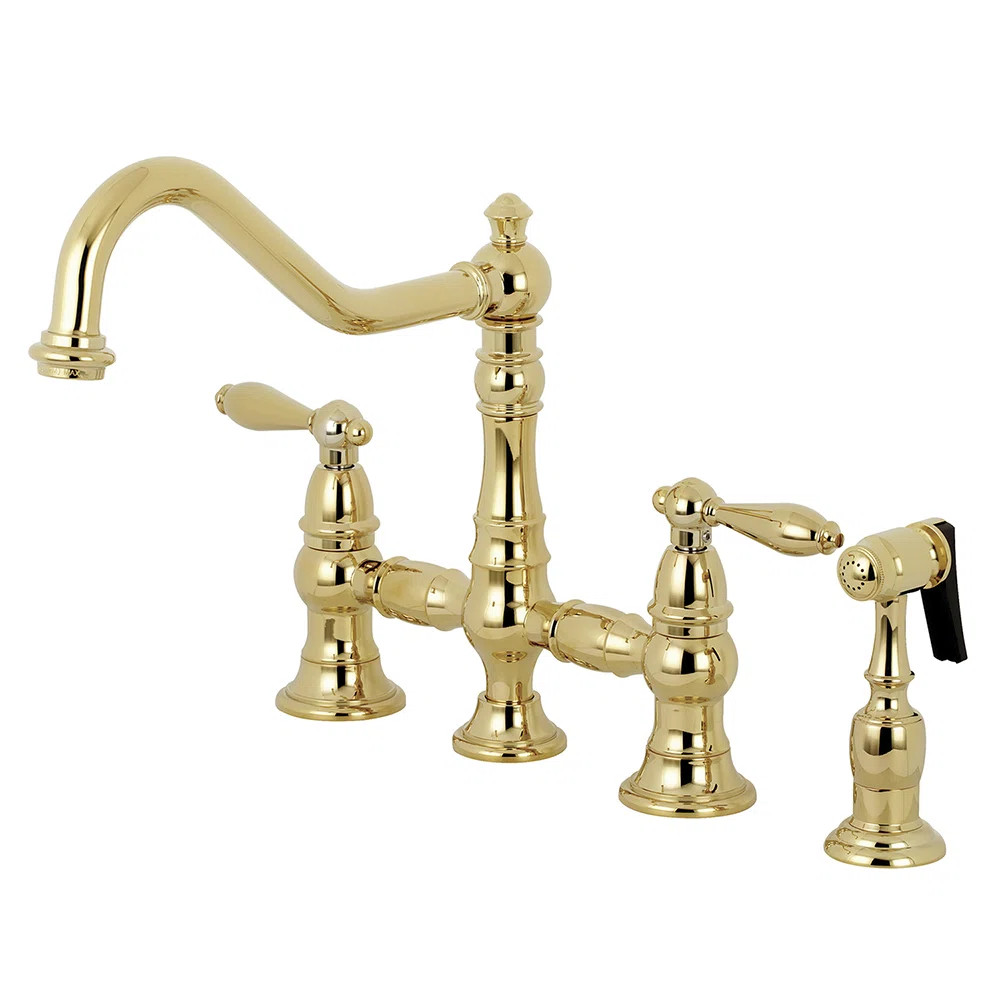 Kingston Brass Restoration Two-Handle 4-Hole Deck Mount Bridge Kitchen Faucet with Brass Side Spr... | Wayfair North America