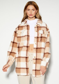 Brown Plaid Sherpa Duster Shacket | rue21