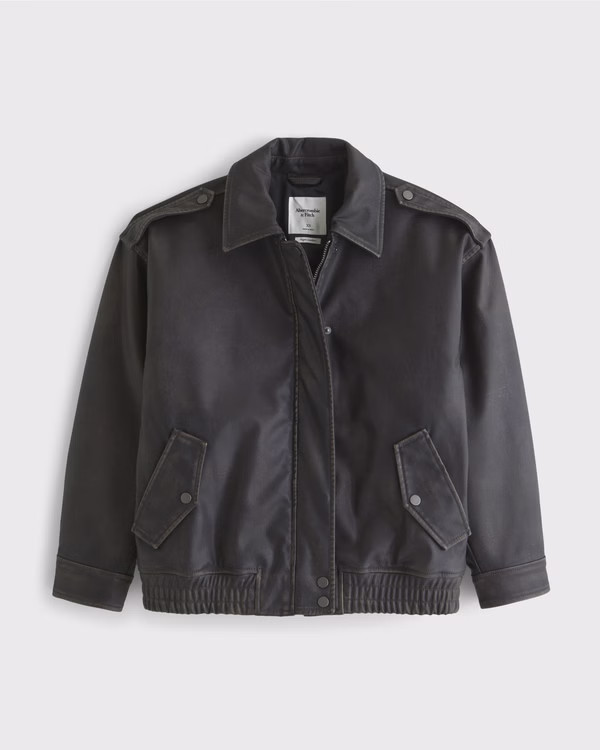 Vegan Leather Distressed Bomber Jacket | Abercrombie & Fitch (US)