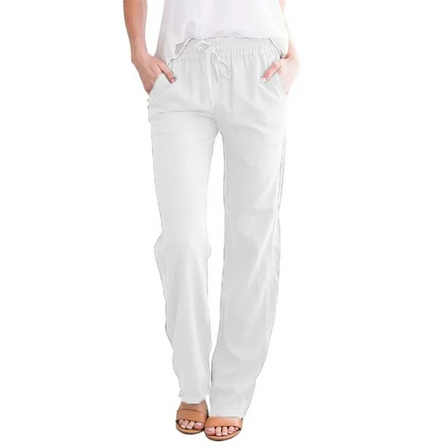 Women Casual Linen Pants Straight Leg Pants High Waisted Beach Pants Drawstring Loose Fit Trouser... | Walmart (US)