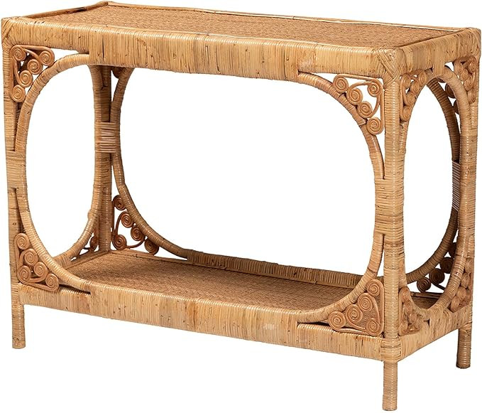 Bali & pari Ramona Modern Bohemian Light Honey Natural Rattan Console Table | Amazon (US)