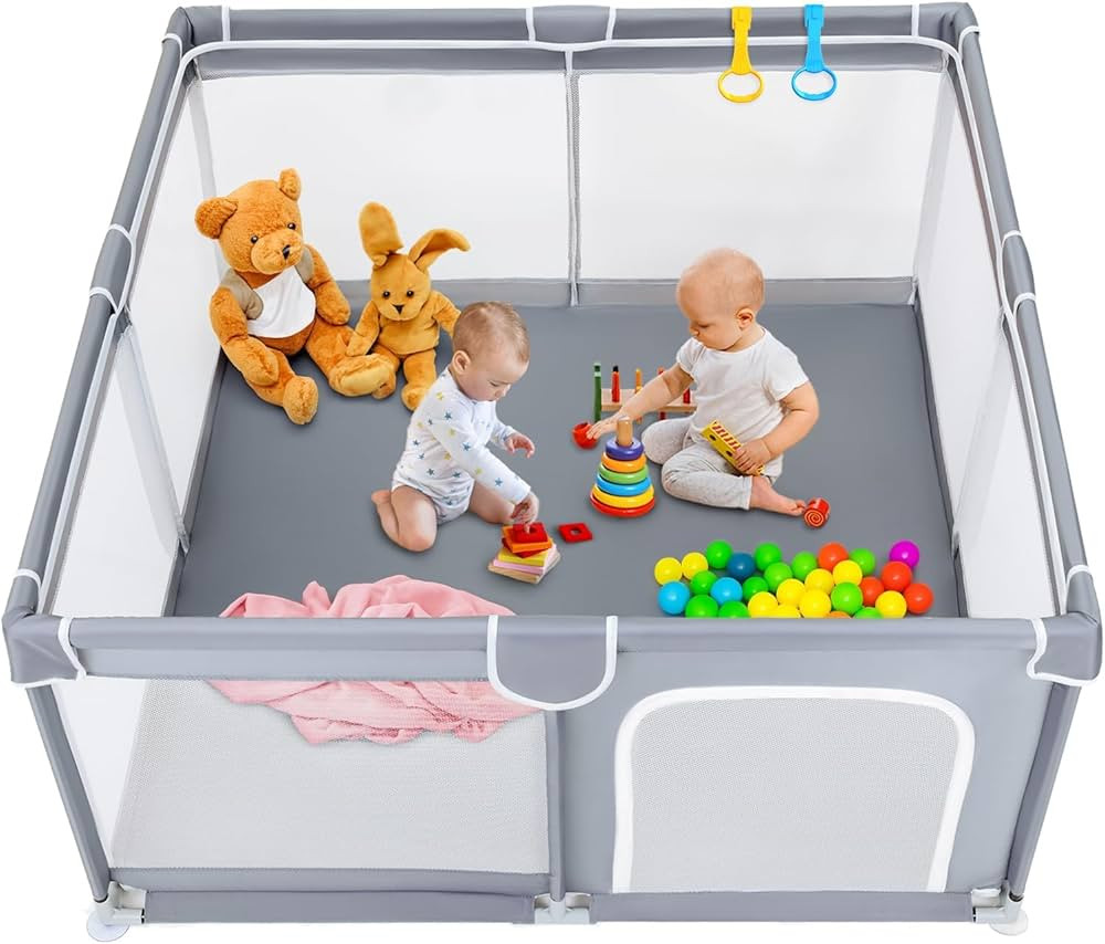 TODALE Baby Playpen 50”×50” Gray Playpen for Babies and Toddlers, Safe & Sturdy, Small Baby ... | Amazon (US)