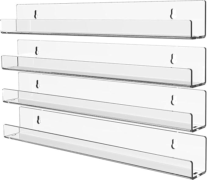 4 Pack Acrylic Clear Floating Bookshelf for Kids Room,15" Invisible Wall Mounted Hanging Book She... | Amazon (US)
