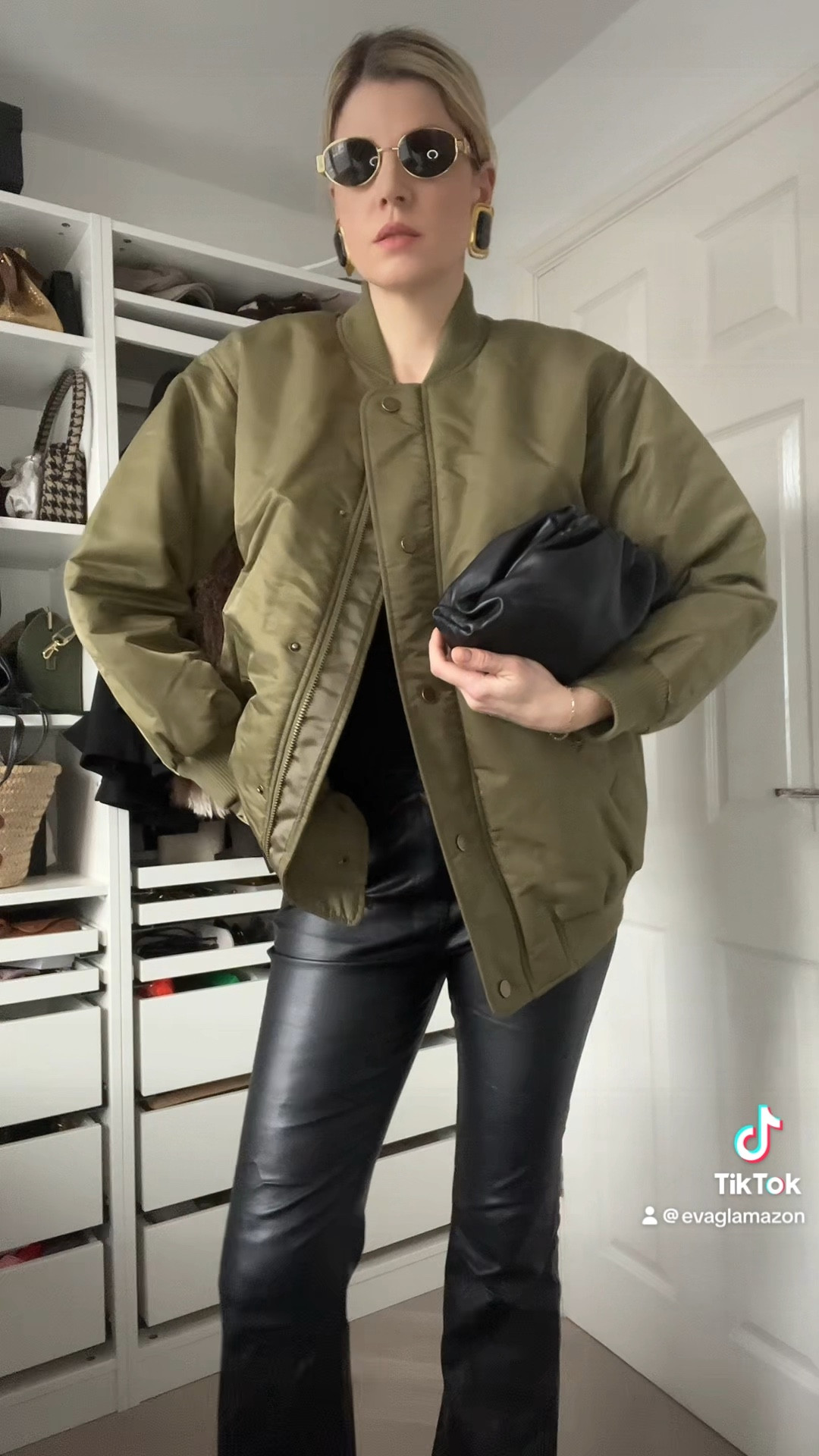 Oversized bomber, sezane jacket, leather trousers, suede boots, bottega bag, clutch bag, celine Triomphe sunglasses, winter outfit, casual outfit 

#LTKuk #LTKwinter #LTKstyletip