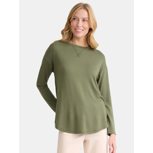 Time and Tru Women's Super Soft Tunic Top with Long Sleeves, Sizes S-XXXL | Walmart (US)