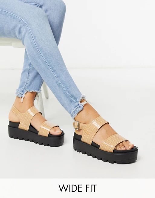 Co Wren Wide Fit chunky sole sandals in beige croc | ASOS (Global)