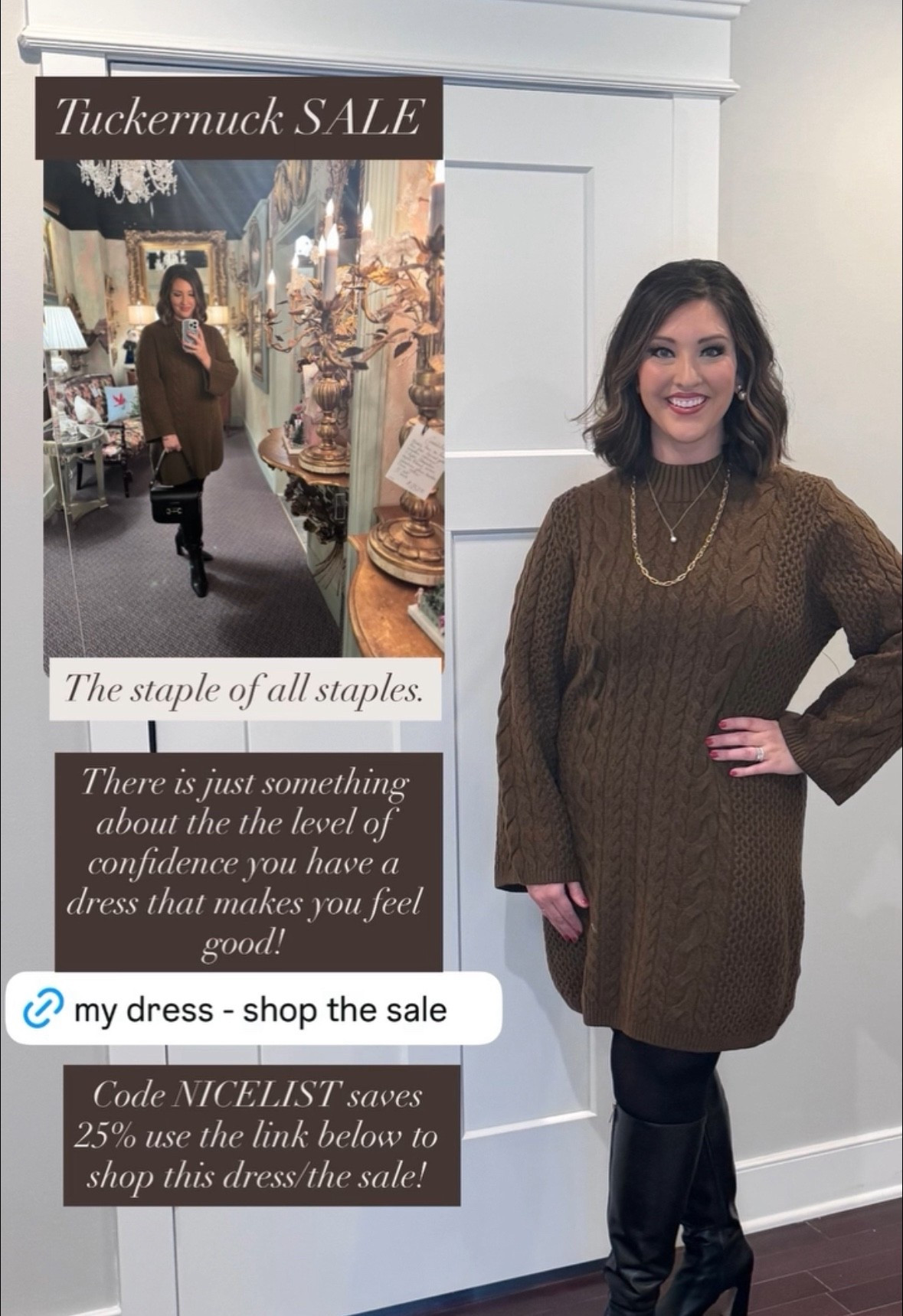 Sitewide TUCKERNUCK sale!! It’s Christmas early 🎄🎁

Code SHOWTIME gets 25% this is a cable knit sweater dress I paid full price for two weeks ago I love fully stocked! Amazing deals on staple, holiday classics, cocktail dresses, Christmas attire, and workwear staples! 

Classic pieces that never go out of style, RUN! 

#sale #tuckernuck #tuckernucking #christmas #blackfriday #classic #preppy #timeless #closetstaples 

#LTKSaleAlert #LTKootd #LTKMidsize