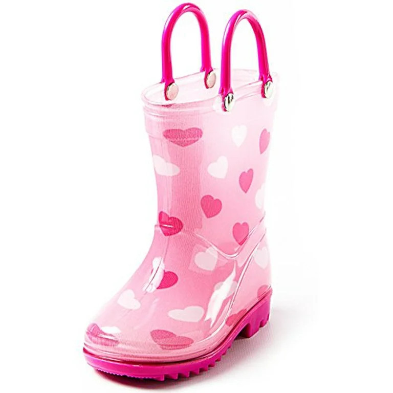 Puddle Play Children's Girls' Hearts Shapes Printed Waterproof Easy-On Rubber Rain Boots (Toddler... | Walmart (US)