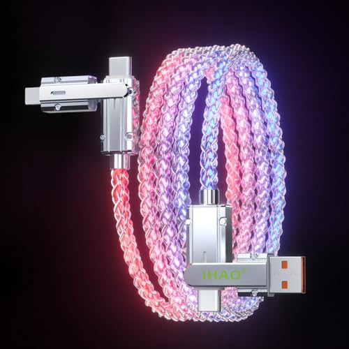 IHAO 4in1 Multi Connectors Charger Cable USB A/Type C to USB Type C PD Fast Charging Cord Visible RGB LED Current Flowing Compatible with All Kinds of Electric Device-4IN1 RGB | Amazon (US)