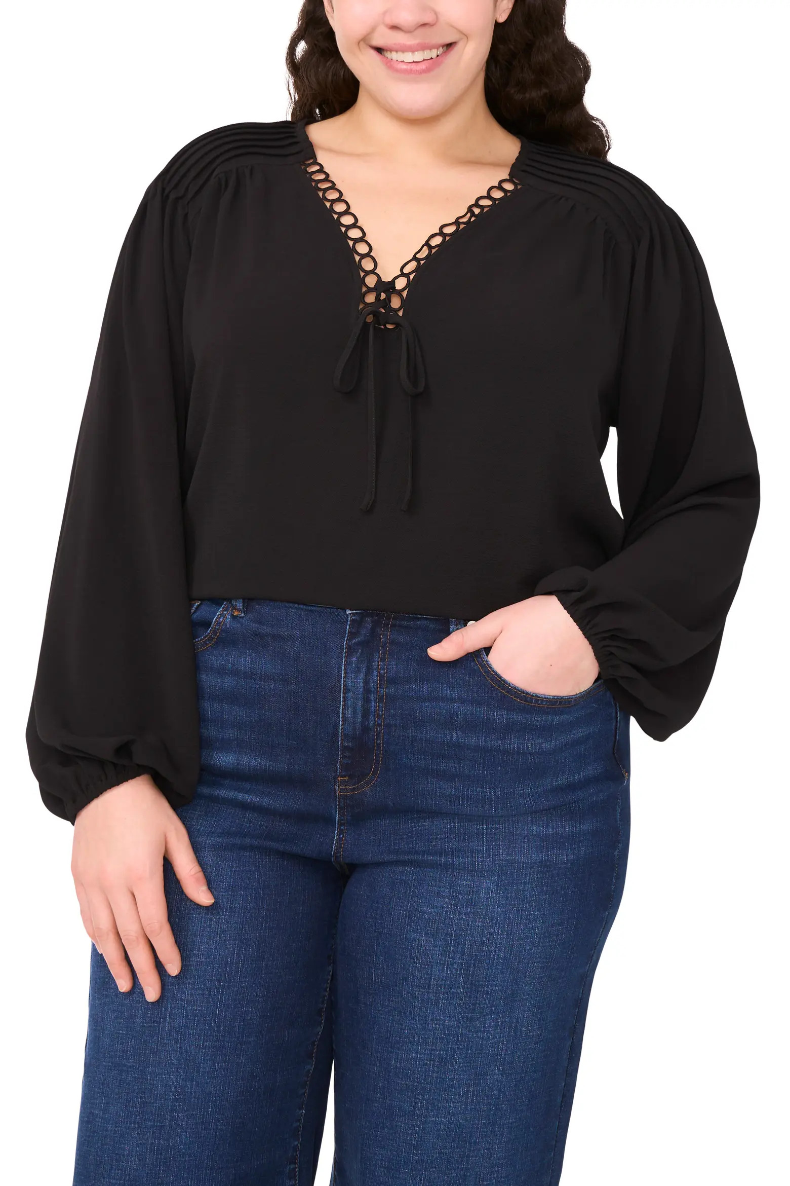 CeCe Circle Lace Long Sleeve Pintuck Top (Women) | Nordstrom | Nordstrom