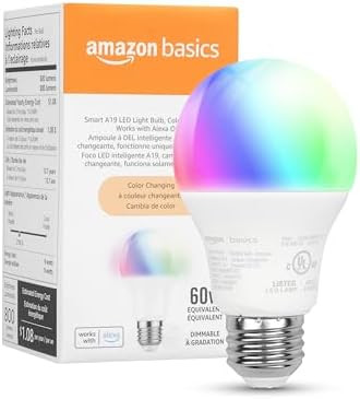 Amazon Basics Smart A19 LED Light Bulb, Color Changing, 9W (60W Equivalent), 800LM, Works with Al... | Amazon (US)