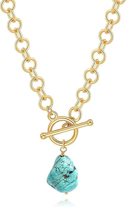 18k Gold Chain Link Necklace for Women, Baroque Pearl/Compass Pendant Necklace | Amazon (US)