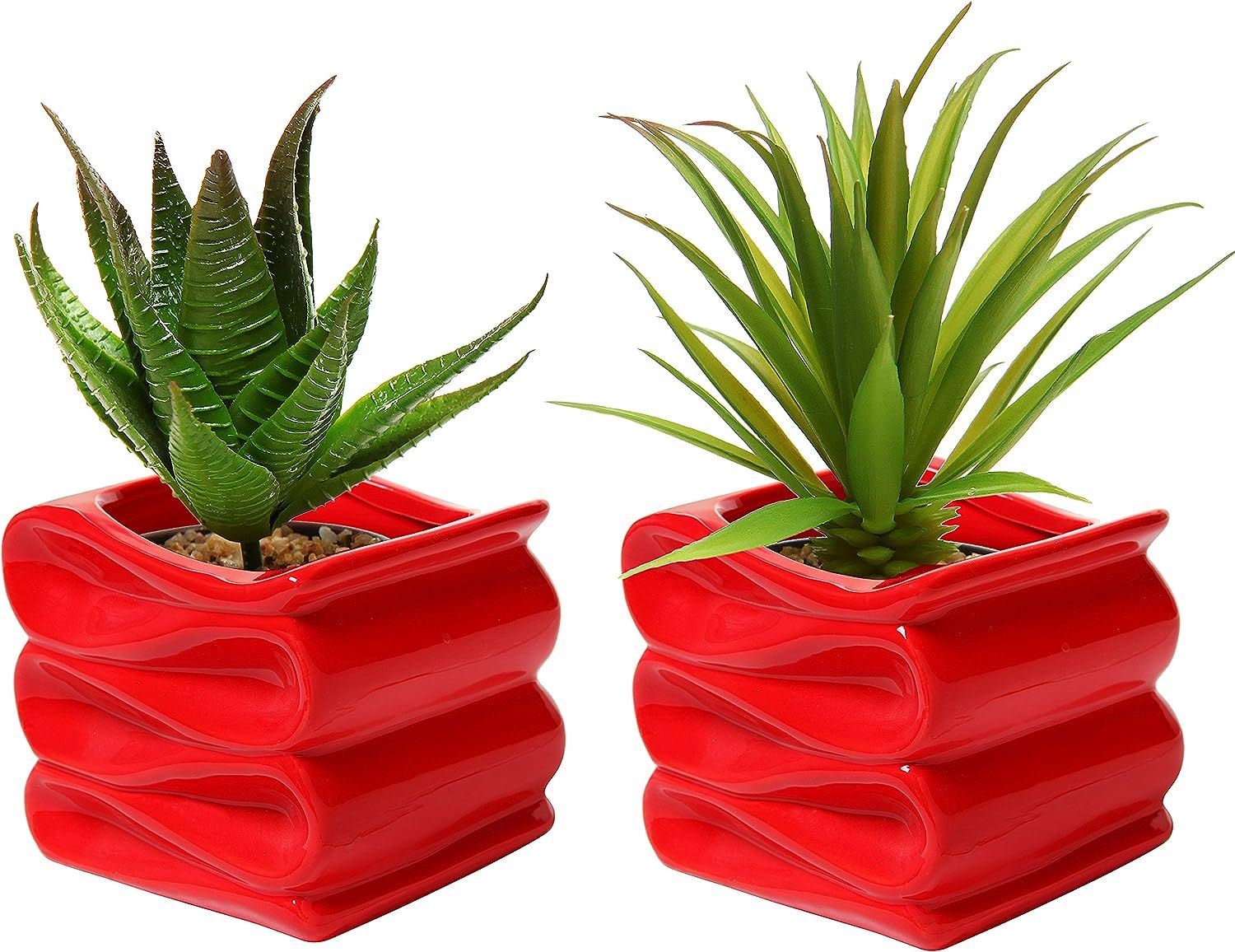 MyGift 4-Inch Red Ceramic Indoor Small Plant Pot, Mini Modern Decorative Planters with Candy Ribb... | Amazon (US)