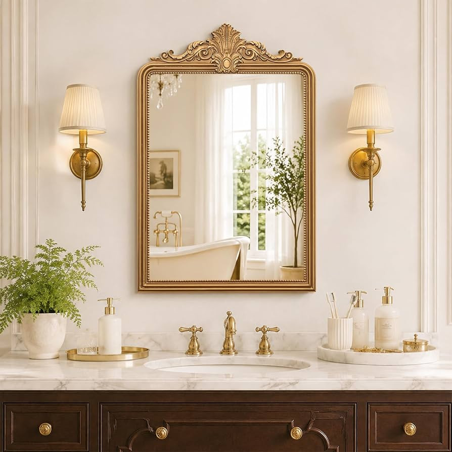 Besdomus Gold Vintage Arched Mirror: 24"x36" Baroque Antique Large Mirrors | Amazon (US)