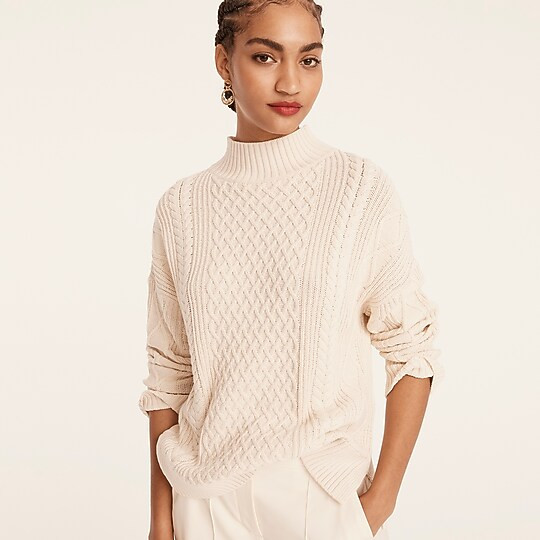 Long cotton cable-knit mockneck sweater | J. Crew US