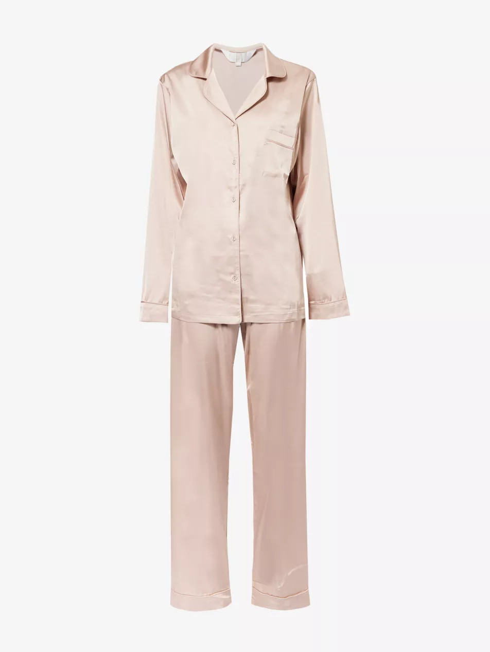 Contrast-piping straight-leg stretch-woven pyjama set | Selfridges