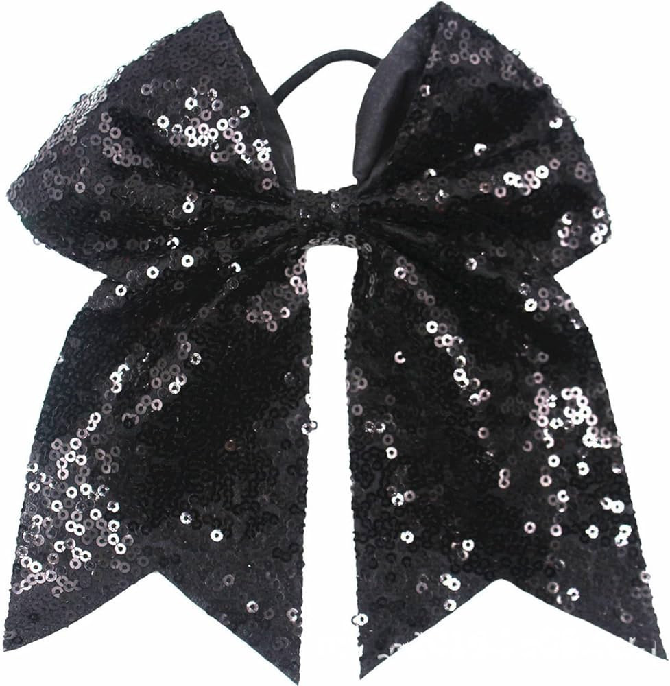 Xansema 6.5 Inches Sequins Hair Bows Elastic Hair Tie Ribbon Large Cheer Bow Ponytail Holder Hair... | Amazon (US)