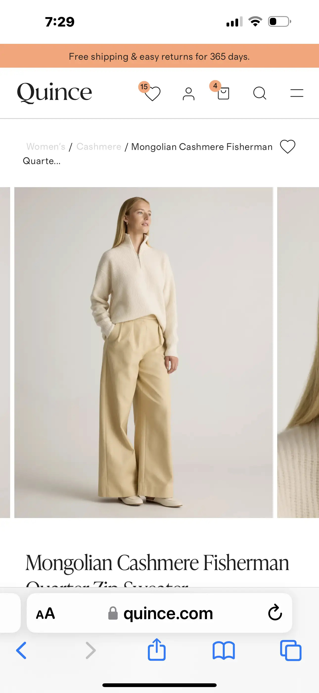 Mongolian Cashmere Fisherman Quarter Zip Sweater | Quince